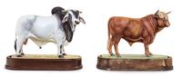 Two Royal Worcester Porcelain Models of Bulls Width of first 9 1/4 inches. — MODELED BY DORIS LINDNER