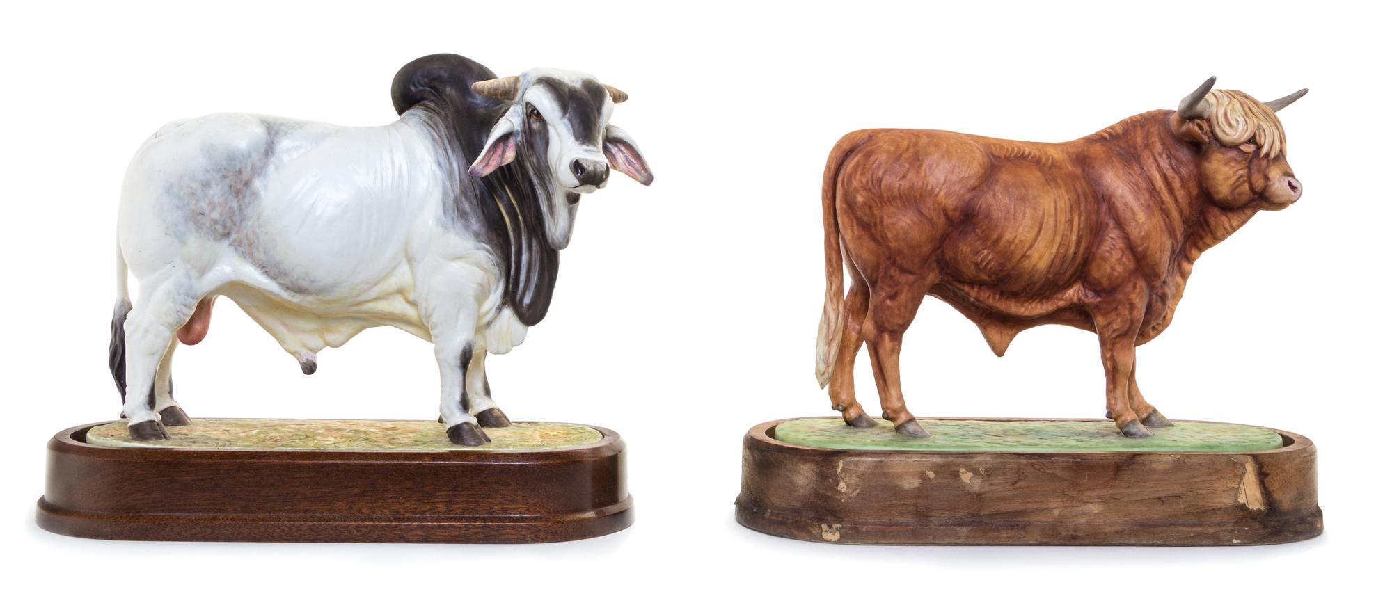 Two Royal Worcester Porcelain Models of Bulls Width of first 9 1/4 inches. — MODELED BY DORIS LINDNER