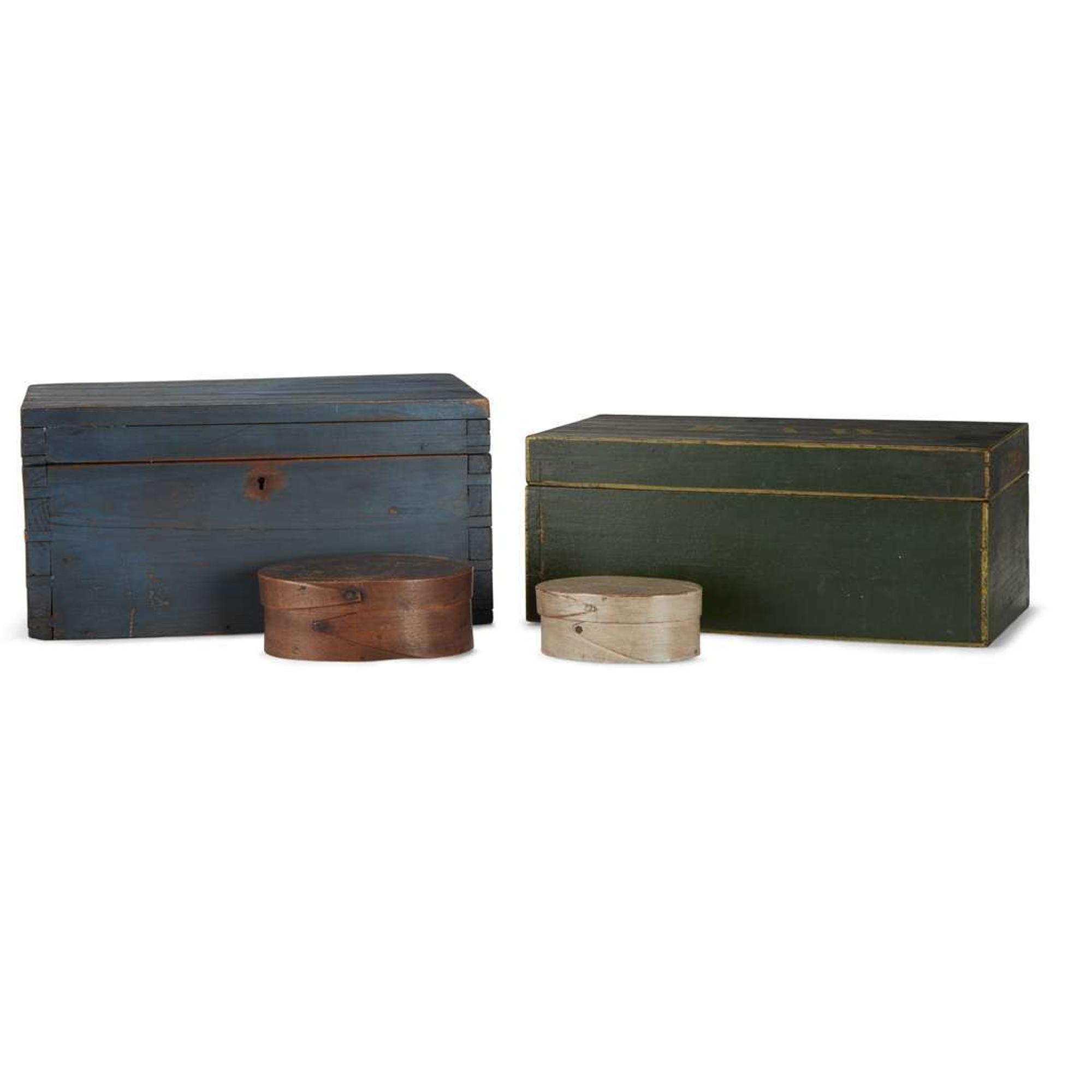 Group of four paint-decorated boxes New Hampshire and New England, 19th century