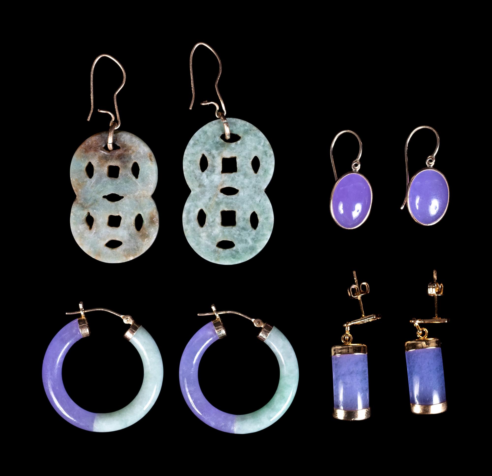 Four Pairs of Chinese Gold Mounted Jadiete Earrings