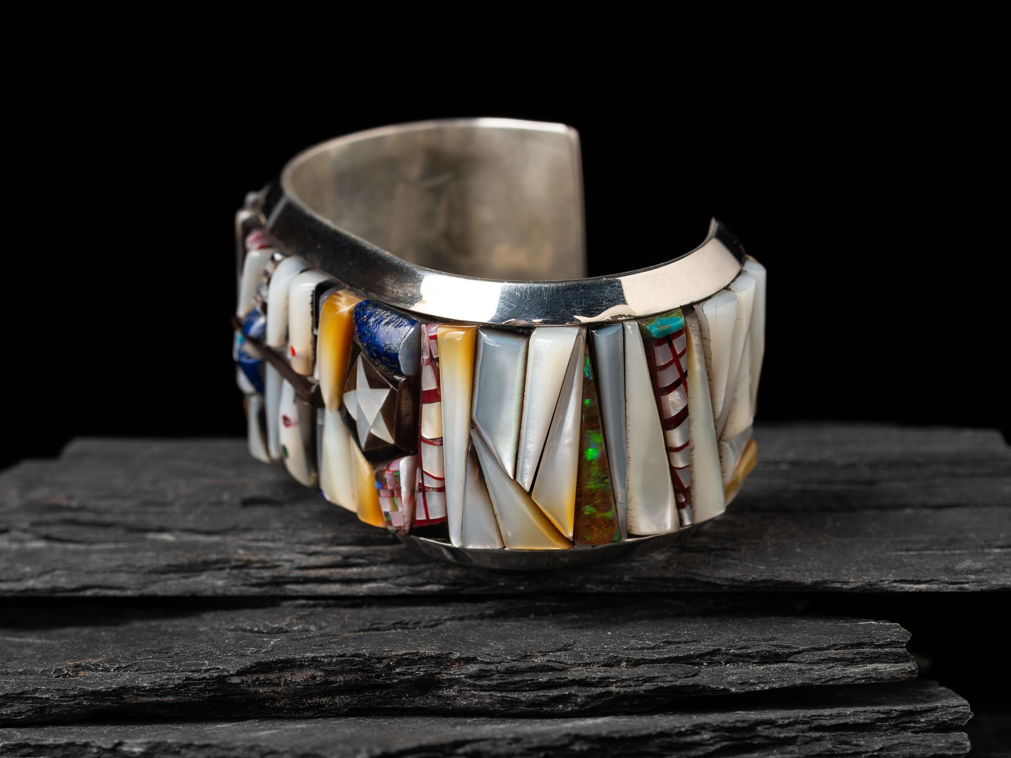 Silver and Mosaic Inlay Cuff Bracelet
