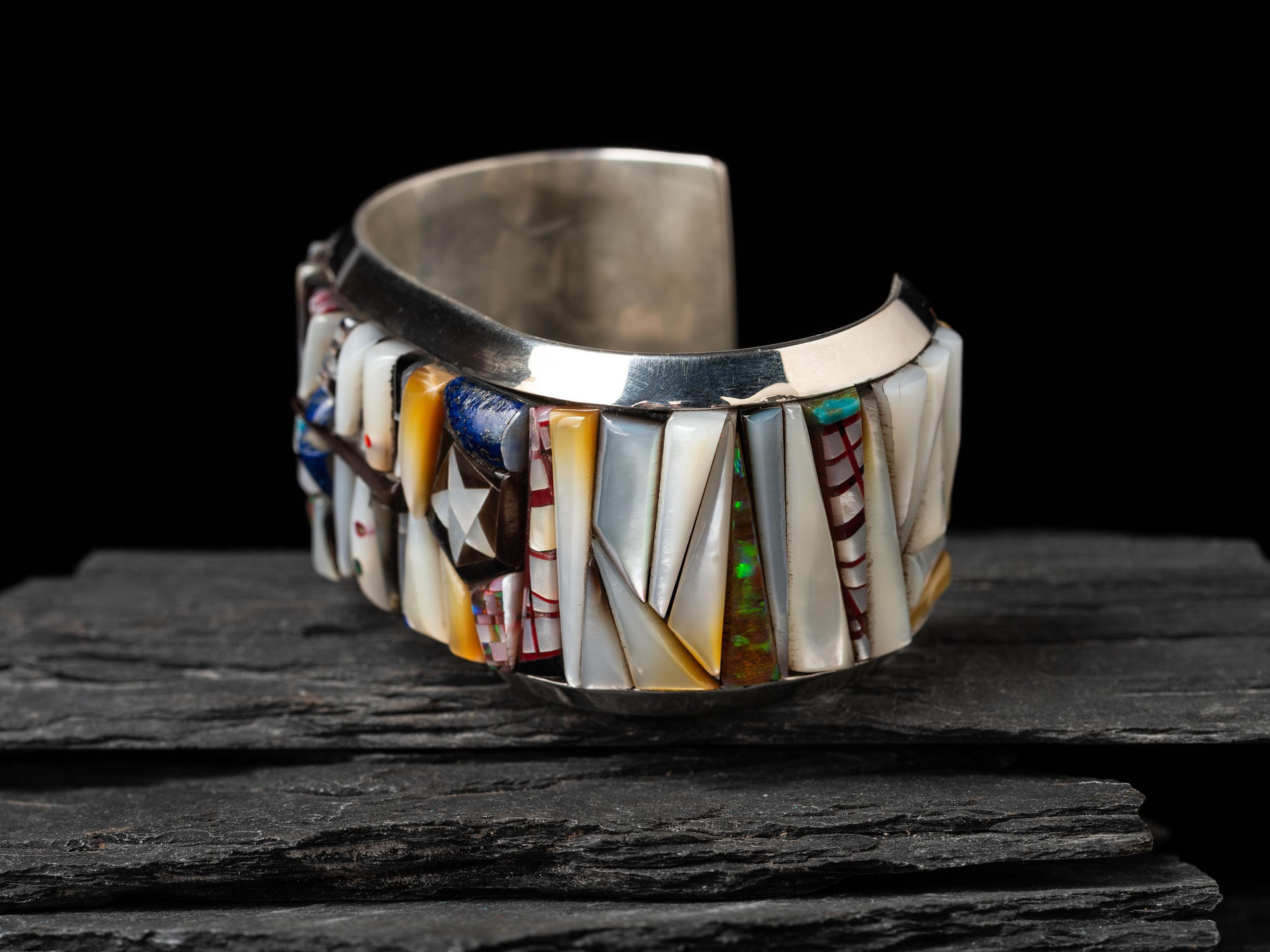 Silver and Mosaic Inlay Cuff Bracelet