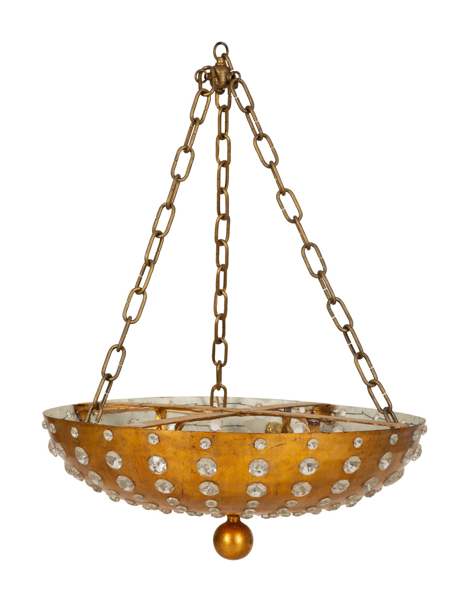 A Pair of French Gilt Metal and Cut Glass Plafonniers