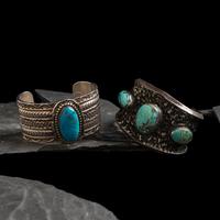 Navajo Wide Silver and Turquoise Cuff Bracelets