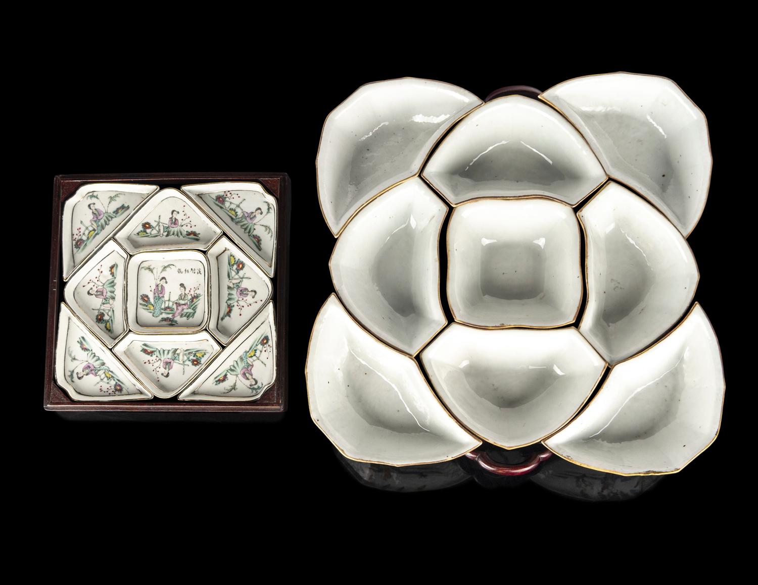 Two Chinese Famille Rose Porcelain Sweetmeats Sets