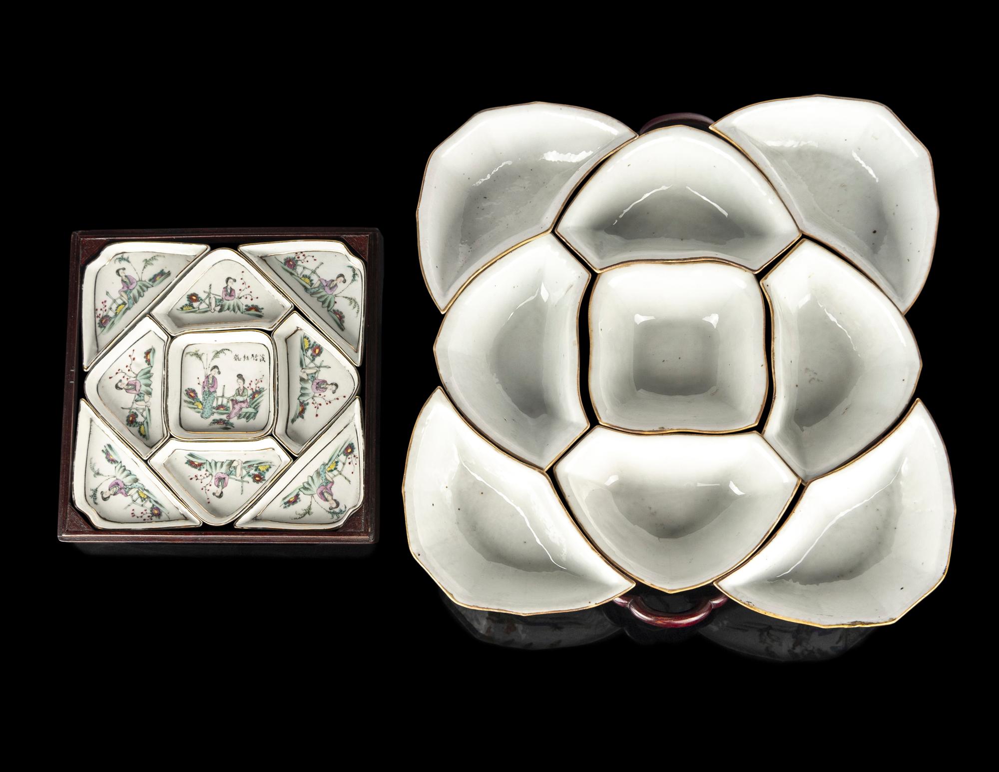 Two Chinese Famille Rose Porcelain Sweetmeats Sets
