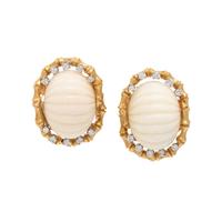 YELLOW GOLD, WHITE CORAL AND DIAMOND CLIP EARRINGS