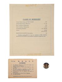 [CIVIL RIGHTS]. A group of items related to the NAACP incl. membership card and certificate.
