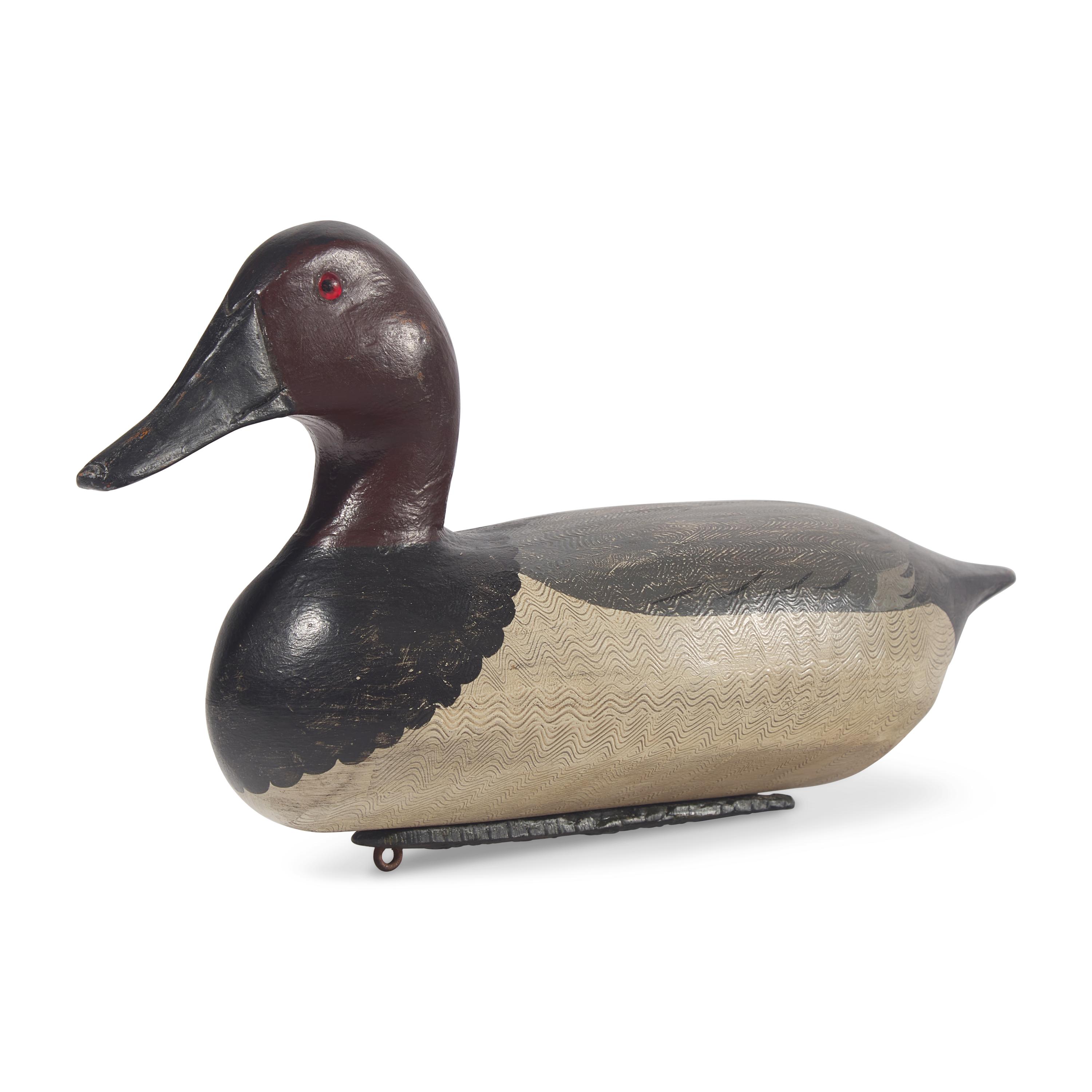 A Carved and Painted Wood Combed Canvasback Duck Decoy