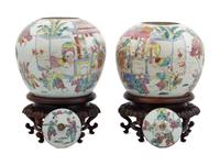 A Pair of Chinese Famille Rose Porcelain Covered Ginger Jars
