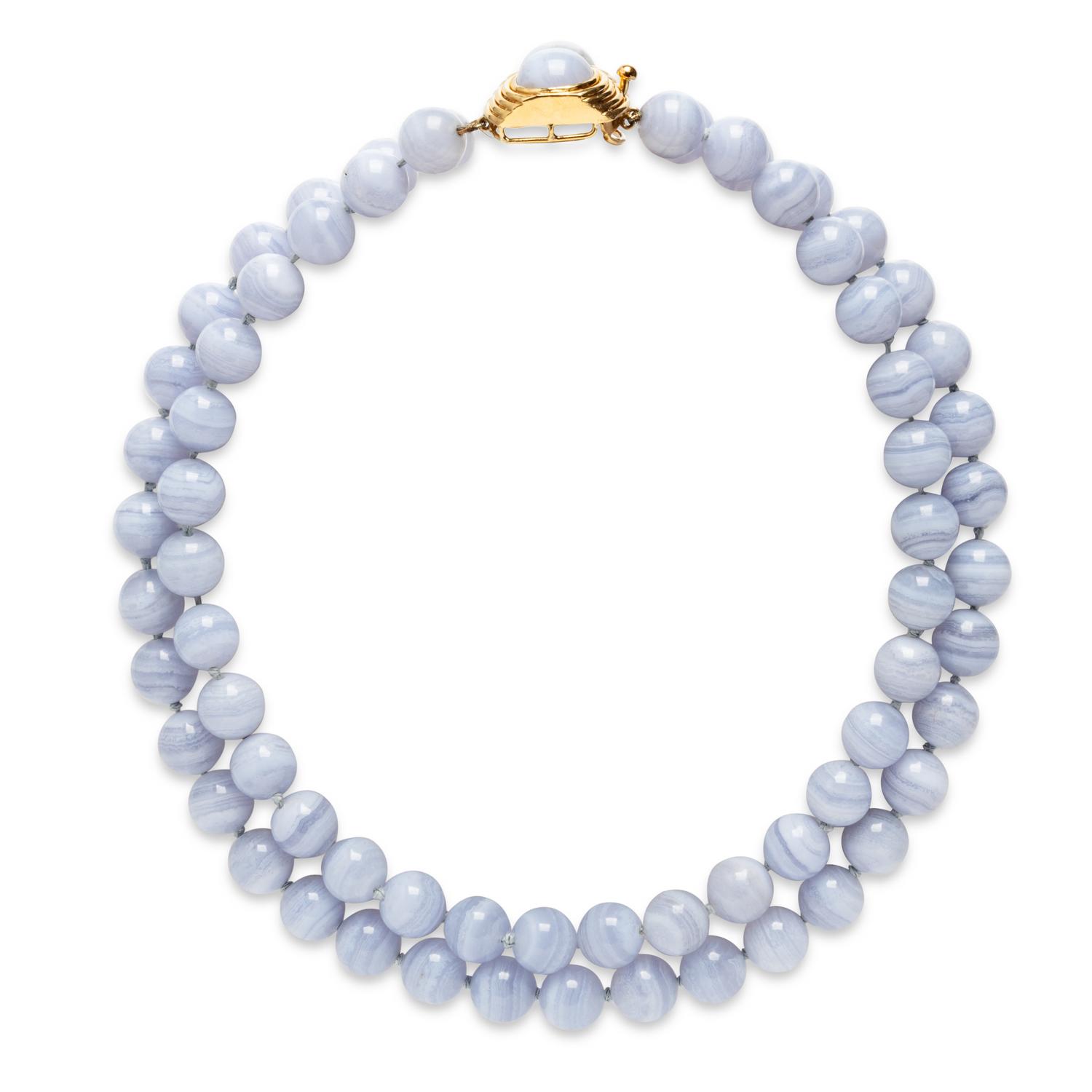 EMIS BEROS, BLUE LACE AGATE BEAD NECKLACE