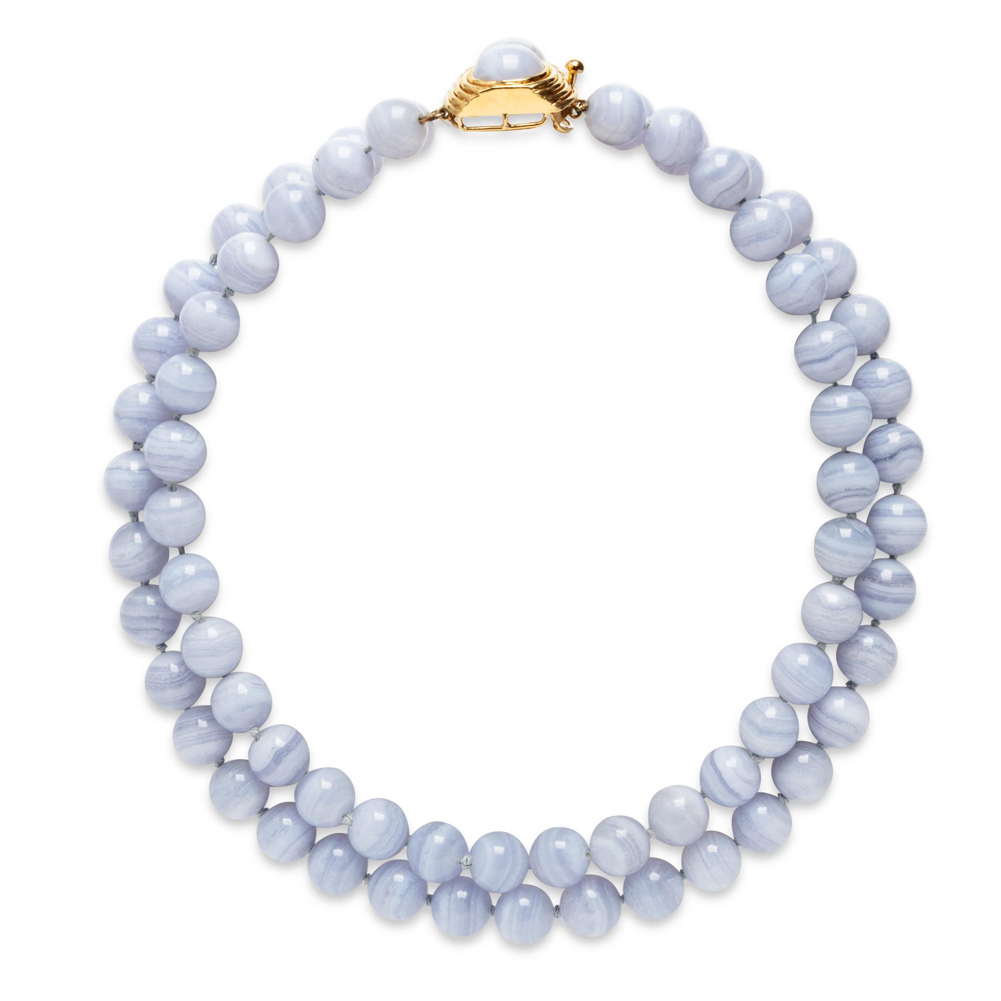 EMIS BEROS, BLUE LACE AGATE BEAD NECKLACE