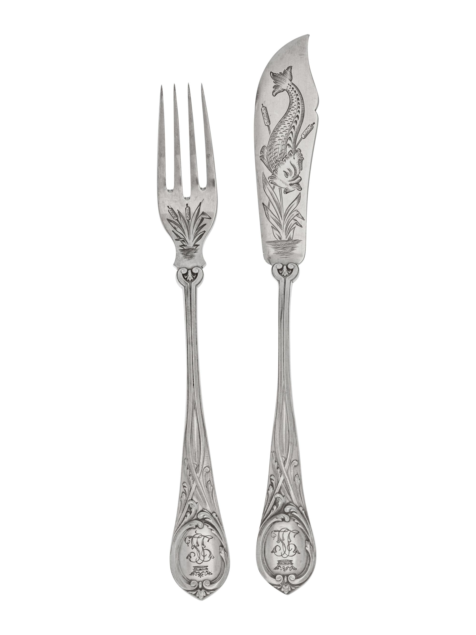 A Russian Silver Fish Service