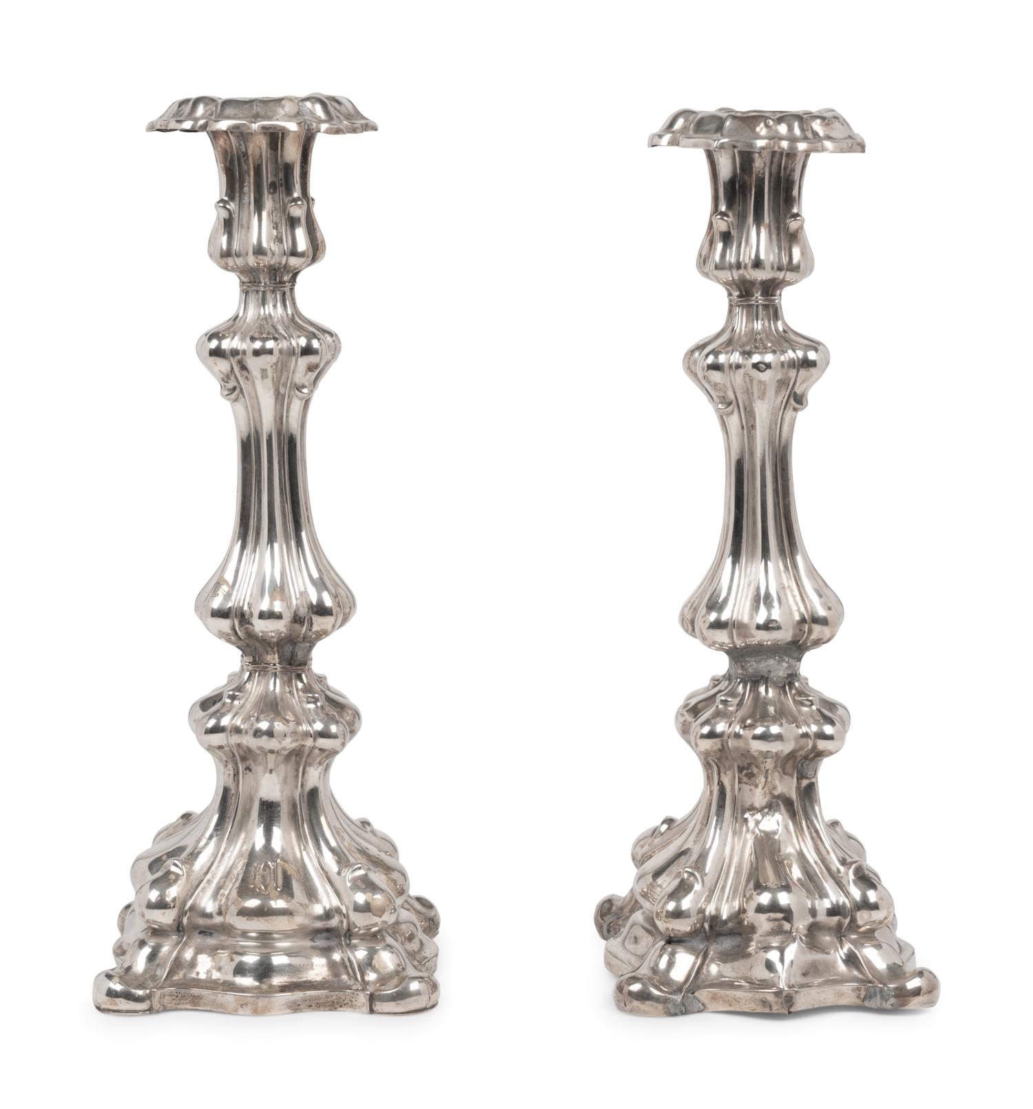 A Pair of Continental Silver-Plate Candlesticks
