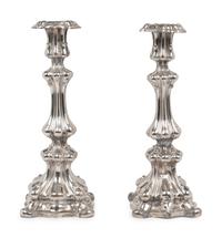 A Pair of Continental Silver-Plate Candlesticks