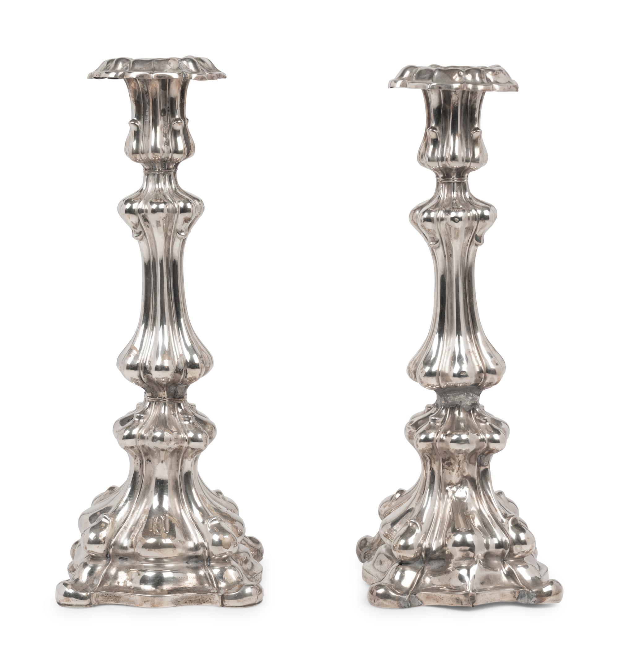 A Pair of Continental Silver-Plate Candlesticks