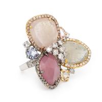 Multigem, Diamond, and Tricolor Gold Ring