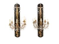 A Pair of Neoclassical Gilt Bronze Five-Light Sconces, Height 39 inches.