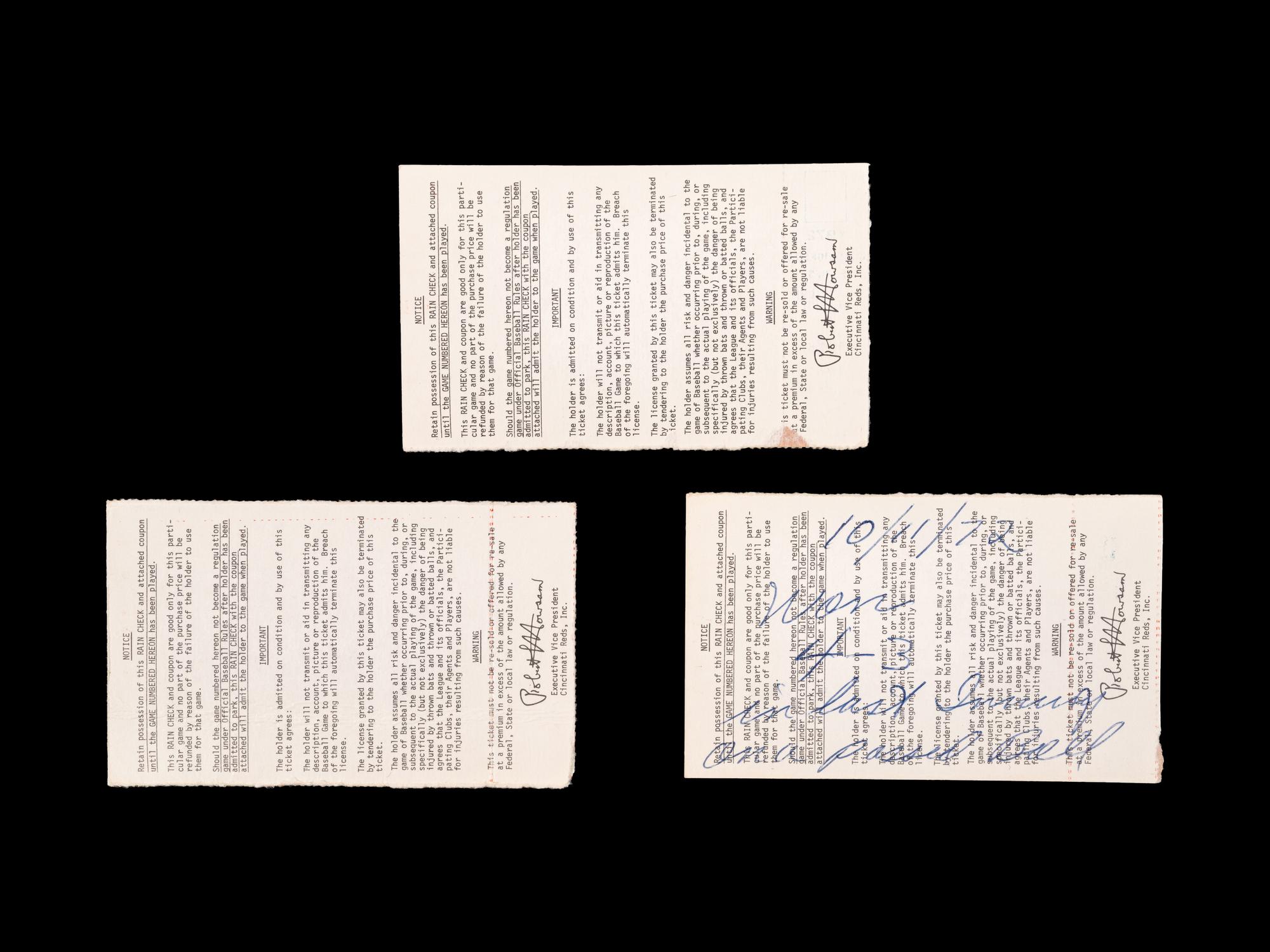 A Group of Significant 1972 Tickets From the Final Games of Roberto Clemente,