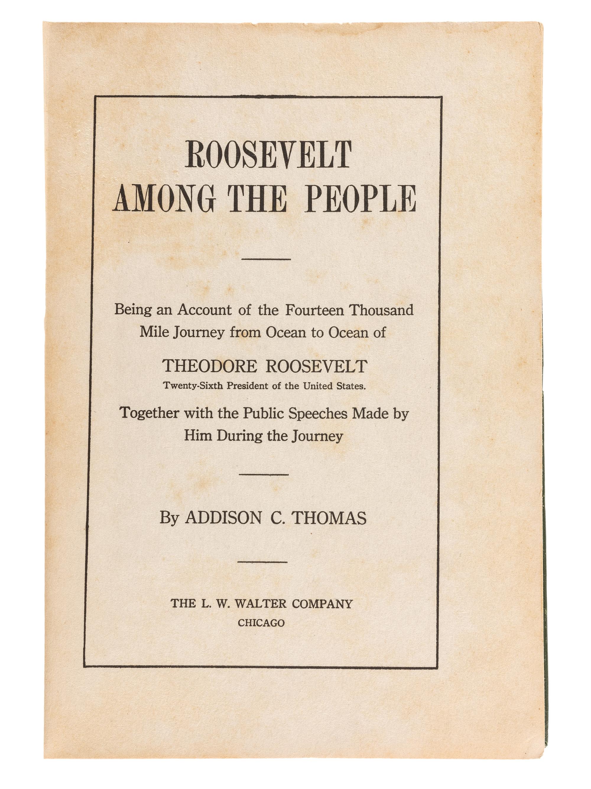 [BRYAN, William Jennings (1860-1925), his copies]. ROOSEVELT, Theodore (1858-1919). Presidential Addresses and State Papers and European Addresses. New York: The Review of Reviews Company, 1910. INSCRIBED BY ROOSEVELT TO WILLIAM JENNINGS BRYAN.