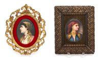 Two Painted Portraits on Porcelain in Gilt Frames Largest framed height 12 1/2 x width 10 inches. — 19TH/20TH CENTURY