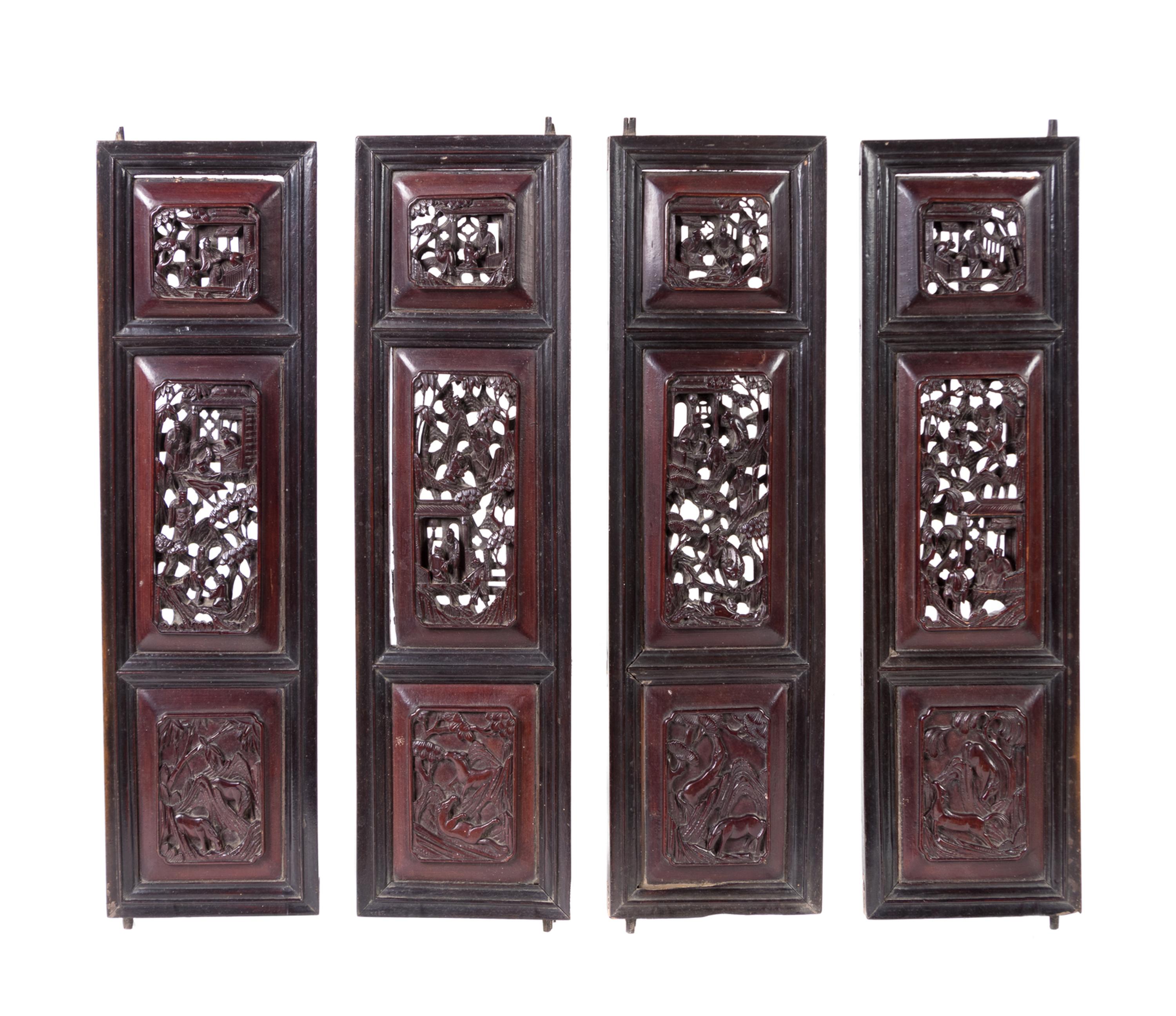 Eight Chinese Carved Wood Panels