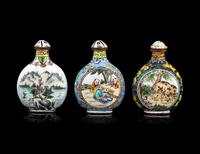 Three Chinese Enamel on Copper Snuff Bottles
