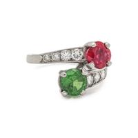 TSAVORITE GARNET, RED SPINEL AND DIAMOND 'TOI ET MOI' RING
