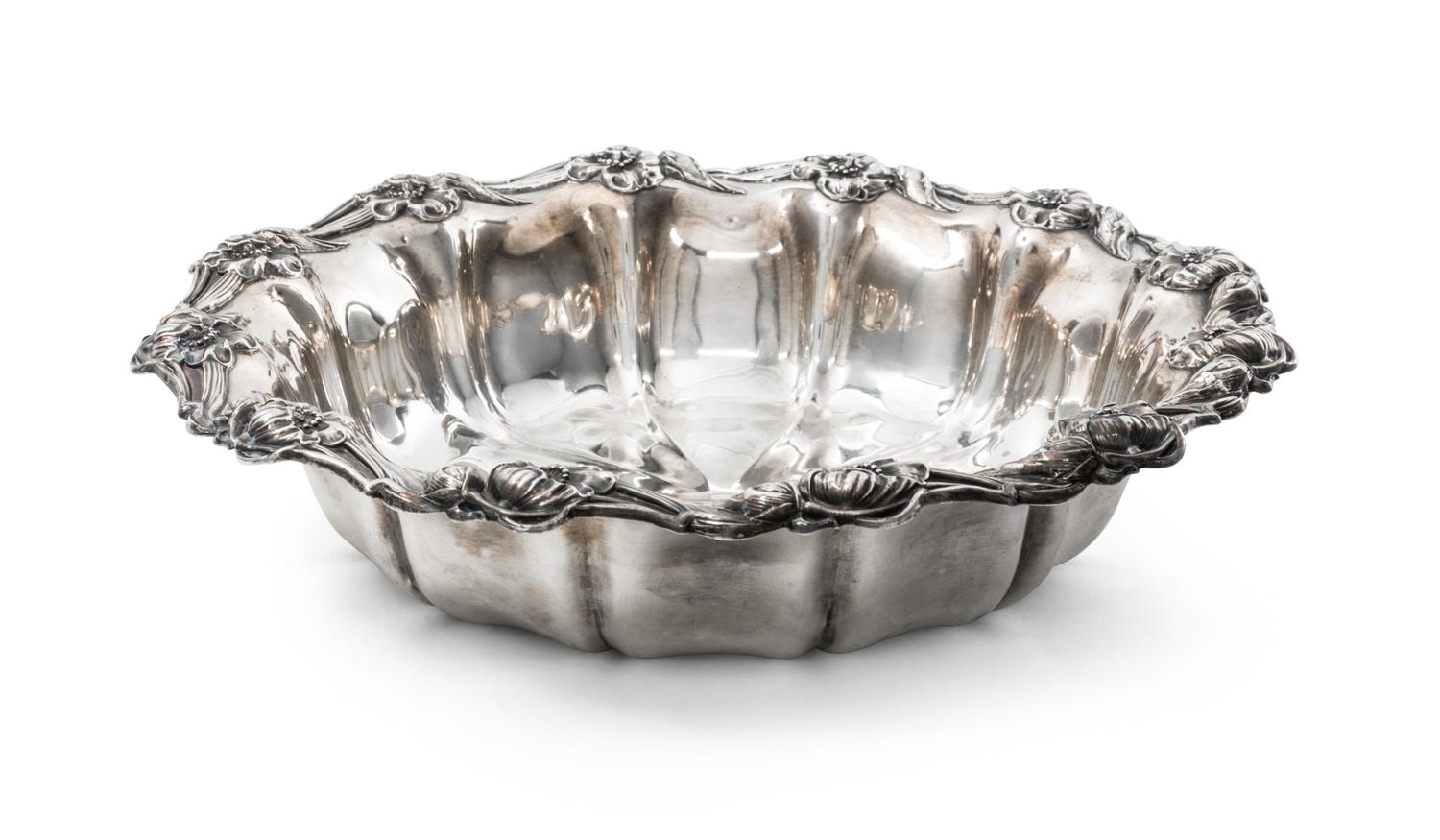 An American Art Nouveau Silver Bowl, Unger Brothers, Newark, NJ, of shaped circular form with an applied poppy border.
