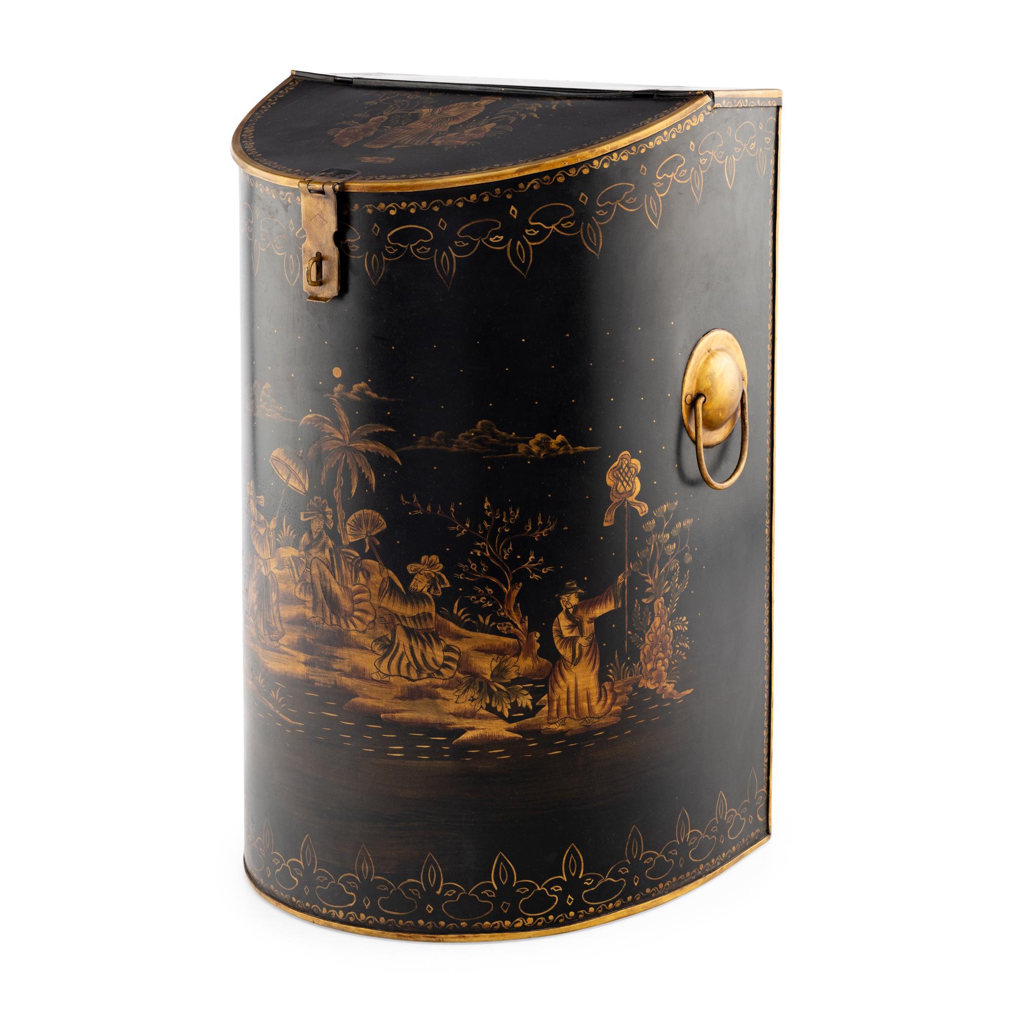 A Chinoiserie Painted Tole Fireplace Bin