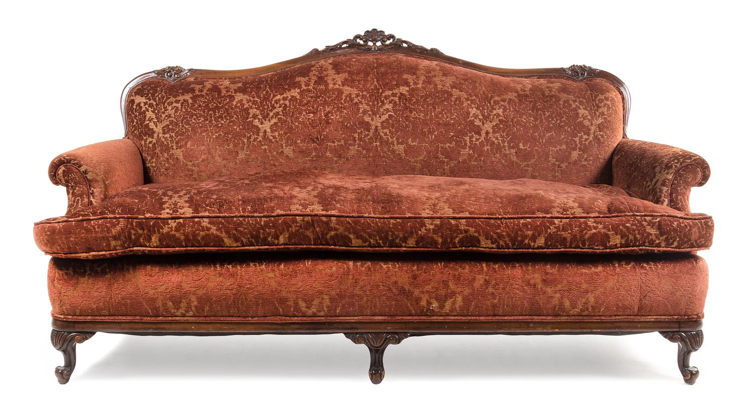 A Louis XV Style Walnut Sofa Height 37 x width 72 x depth 33 inches. — EARLY 20TH CENTURY