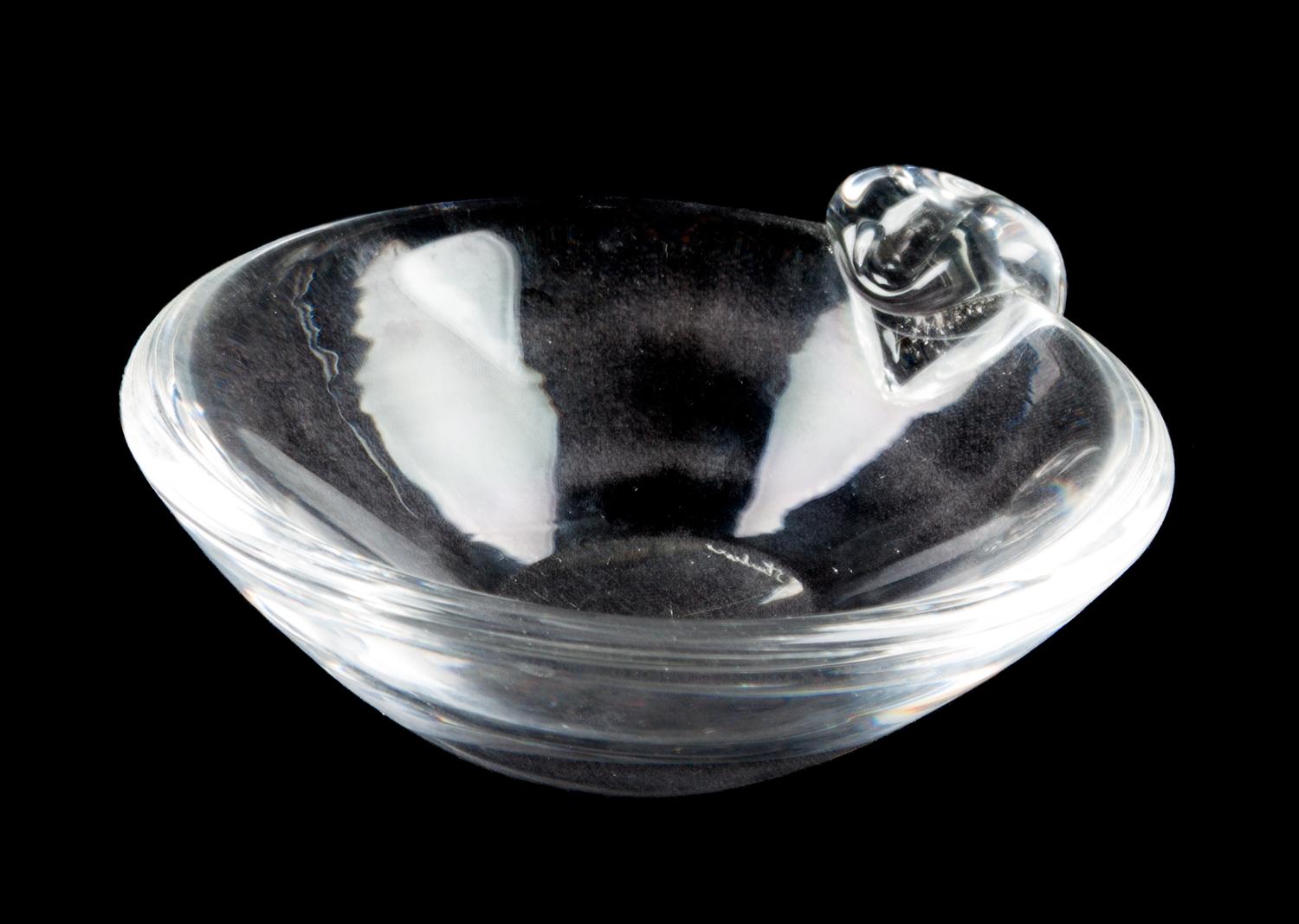 A Steuben Glass Ash Receiver Width 5 1/4 inches.
