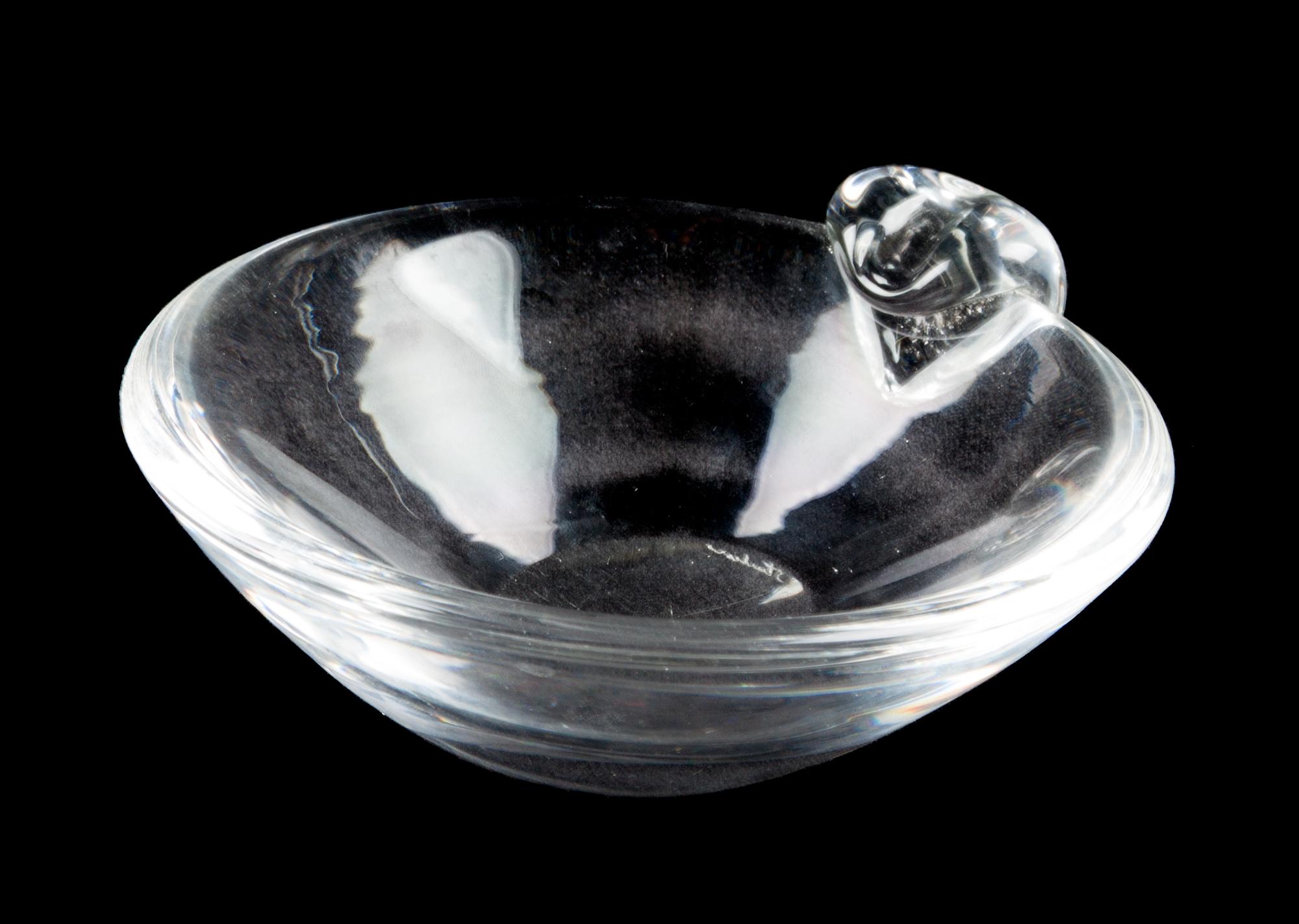 A Steuben Glass Ash Receiver Width 5 1/4 inches.