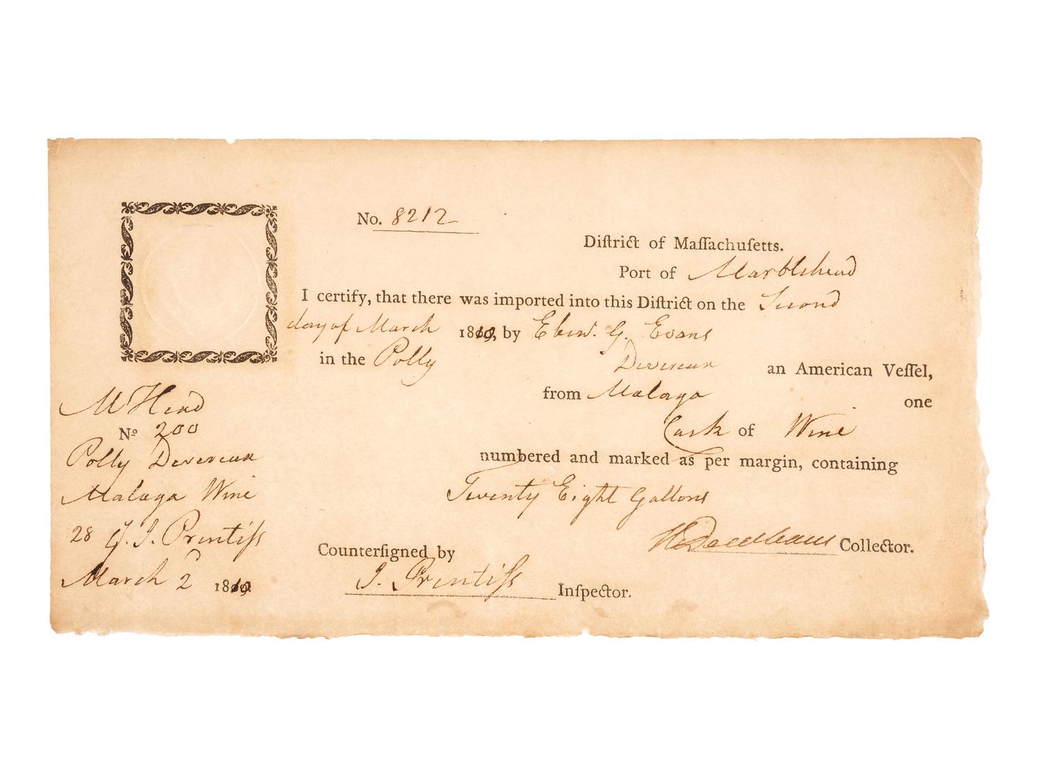 [MASSACHUSETTS] -- [DEARBORN, Henry (1751-1829)]. A group of signed documents and other ephemera related to military officer and politician Henry Dearborn, comprising: