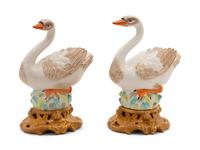 A Pair of Mottahedeh Ceramic Swans — 20TH CENTURY