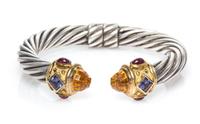 A Sterling Silver, 14 Karat Yellow Gold, Citrine, Amethyst and Garnet 'Renaissance' Bracelet, David Yurman, 34.70 dwts.