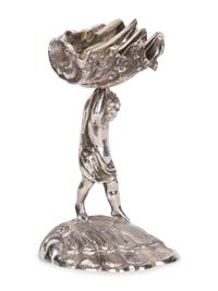 A Garrard & Co Silvered Figural Standing Salt and an Asprey Silver Bonnie Doon Commemorative Ashtray
