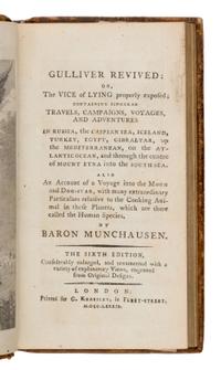 Raspe, Rudolph Erich ("Baron Munchausen") (1737-1794). Gulliver revived : or, The Vice of Lying properly exposed; containing singular travels, campaigns, voyages, and adventures... London: G. Kearsley, 1789.