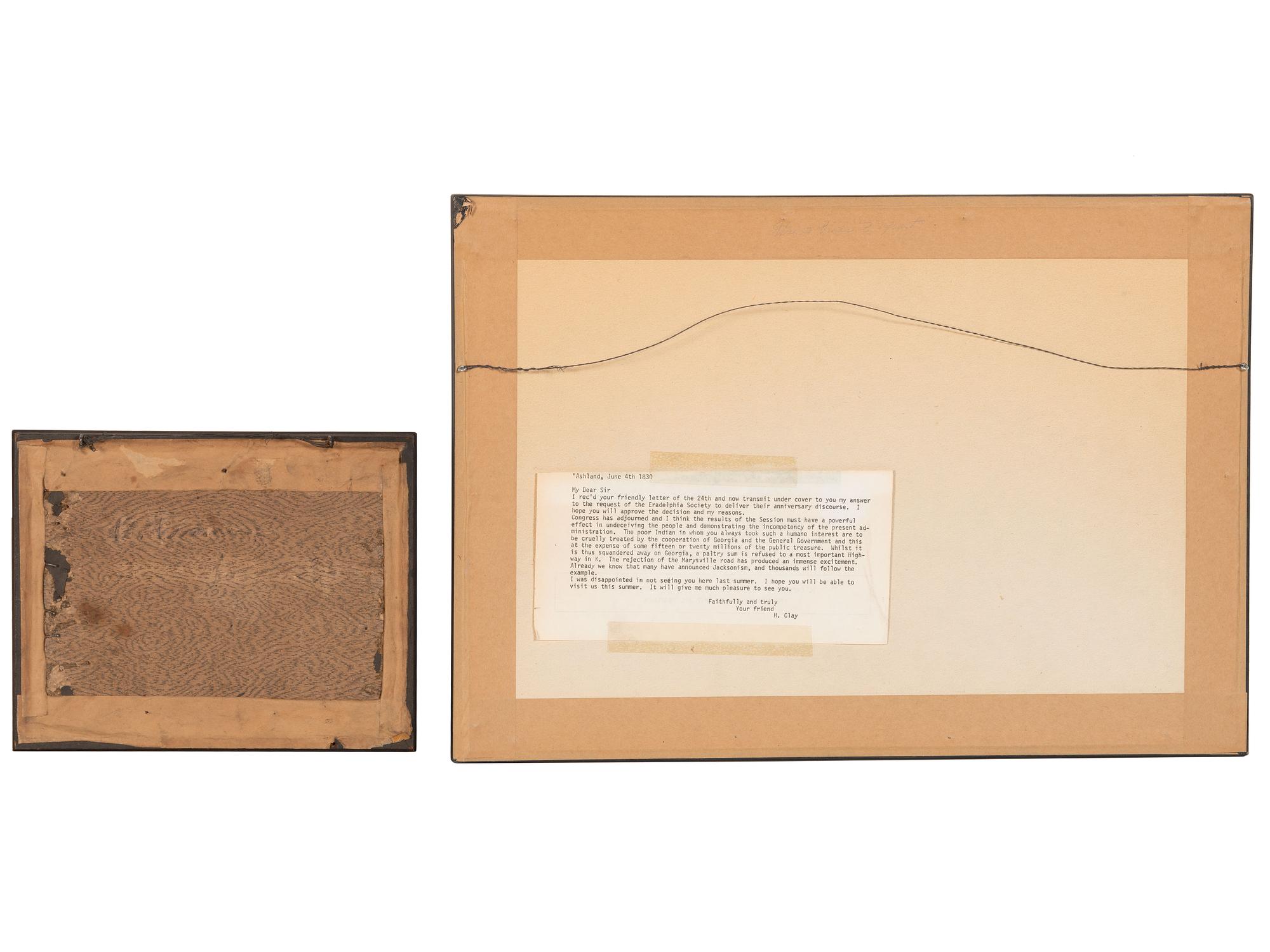 [POLITICS - INDIAN REMOVAL]. CLAY, Henry (1777-1852). Autograph letter signed ("H. Clay") to John Woods of Hamilton, Ohio. Ashland [Kentucky]. 4 June 1830.
