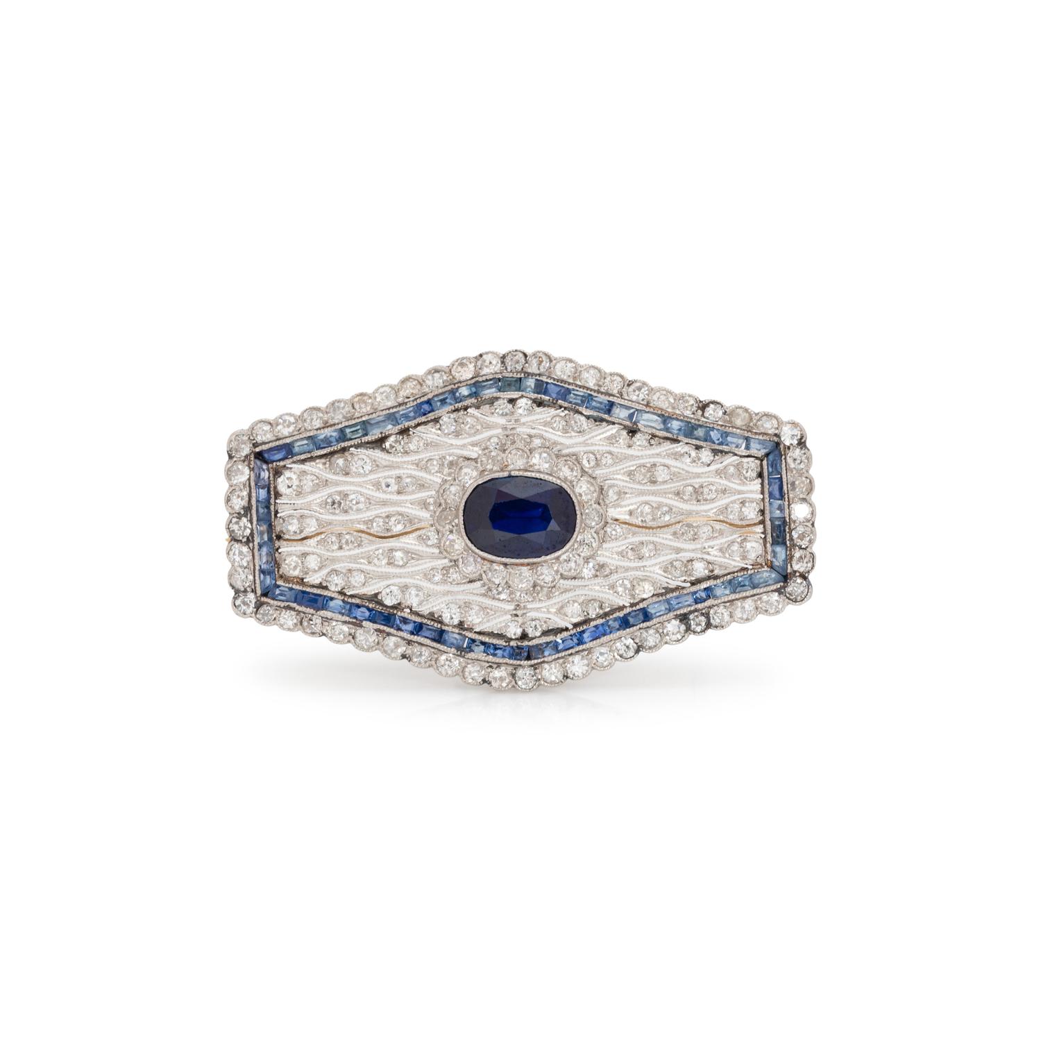 ART DECO, SAPPHIRE AND DIAMOND BROOCH