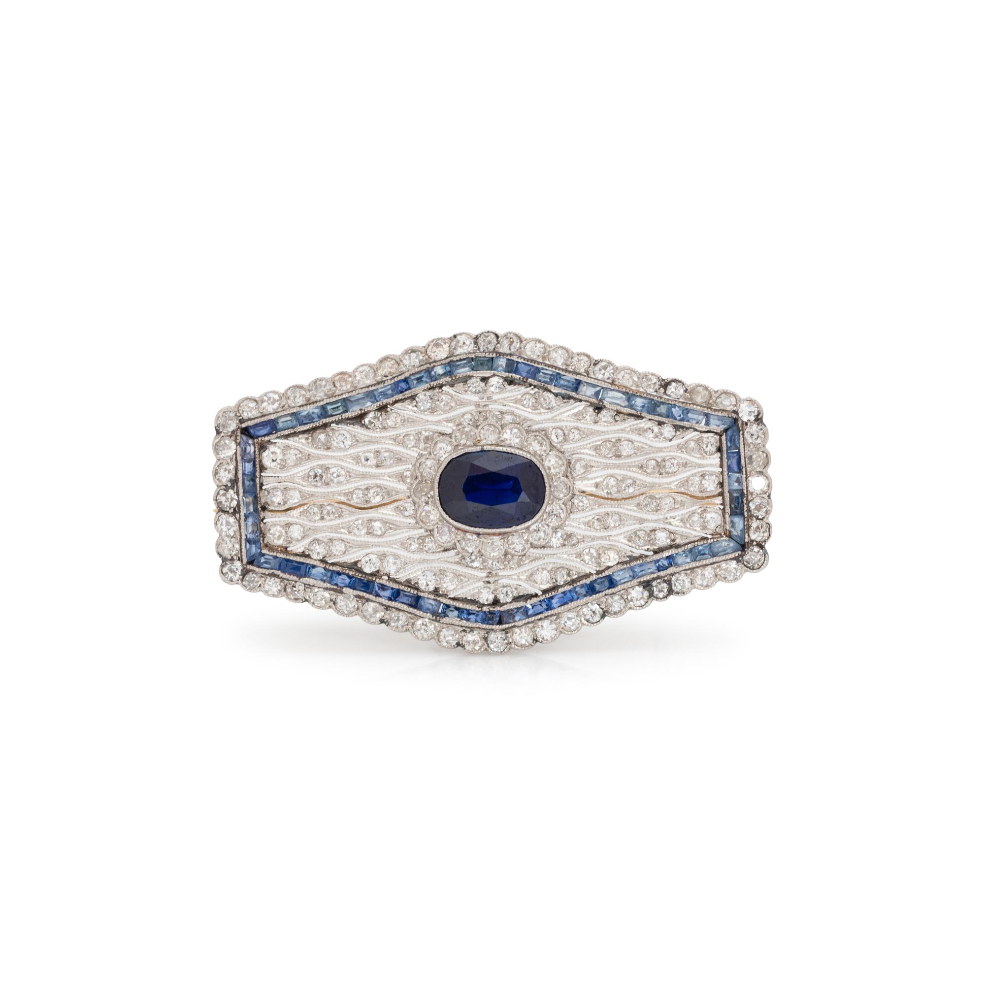 ART DECO, SAPPHIRE AND DIAMOND BROOCH