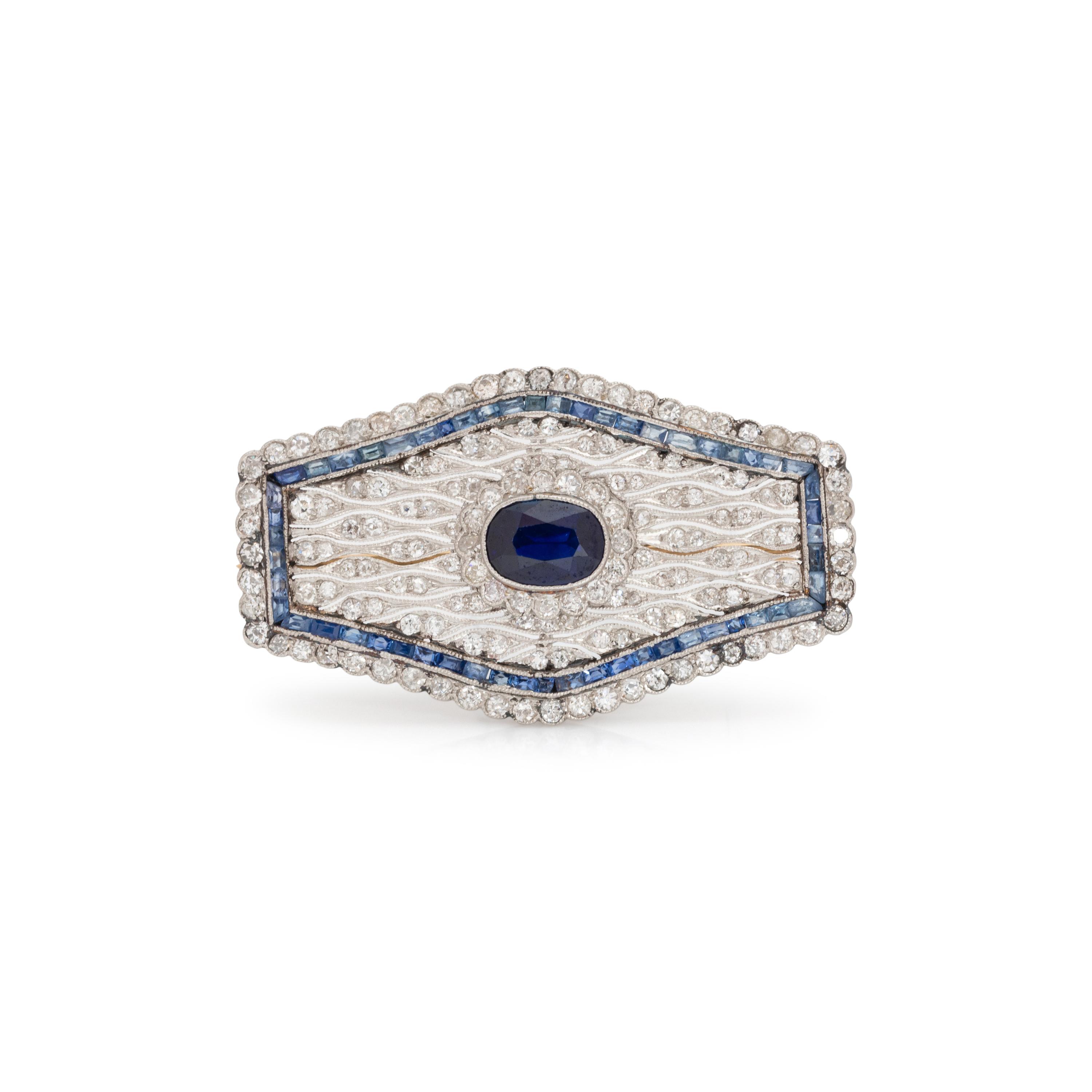 ART DECO, SAPPHIRE AND DIAMOND BROOCH