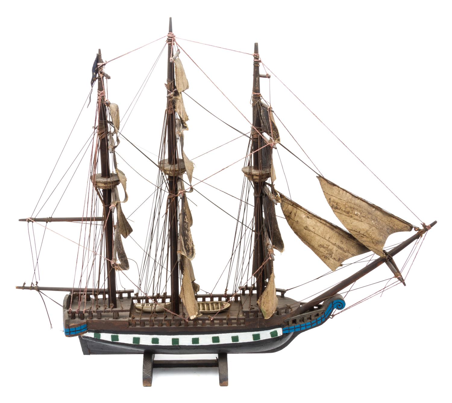 An American Polychrome Wood Ship Model Height 25 x length 30 inches.