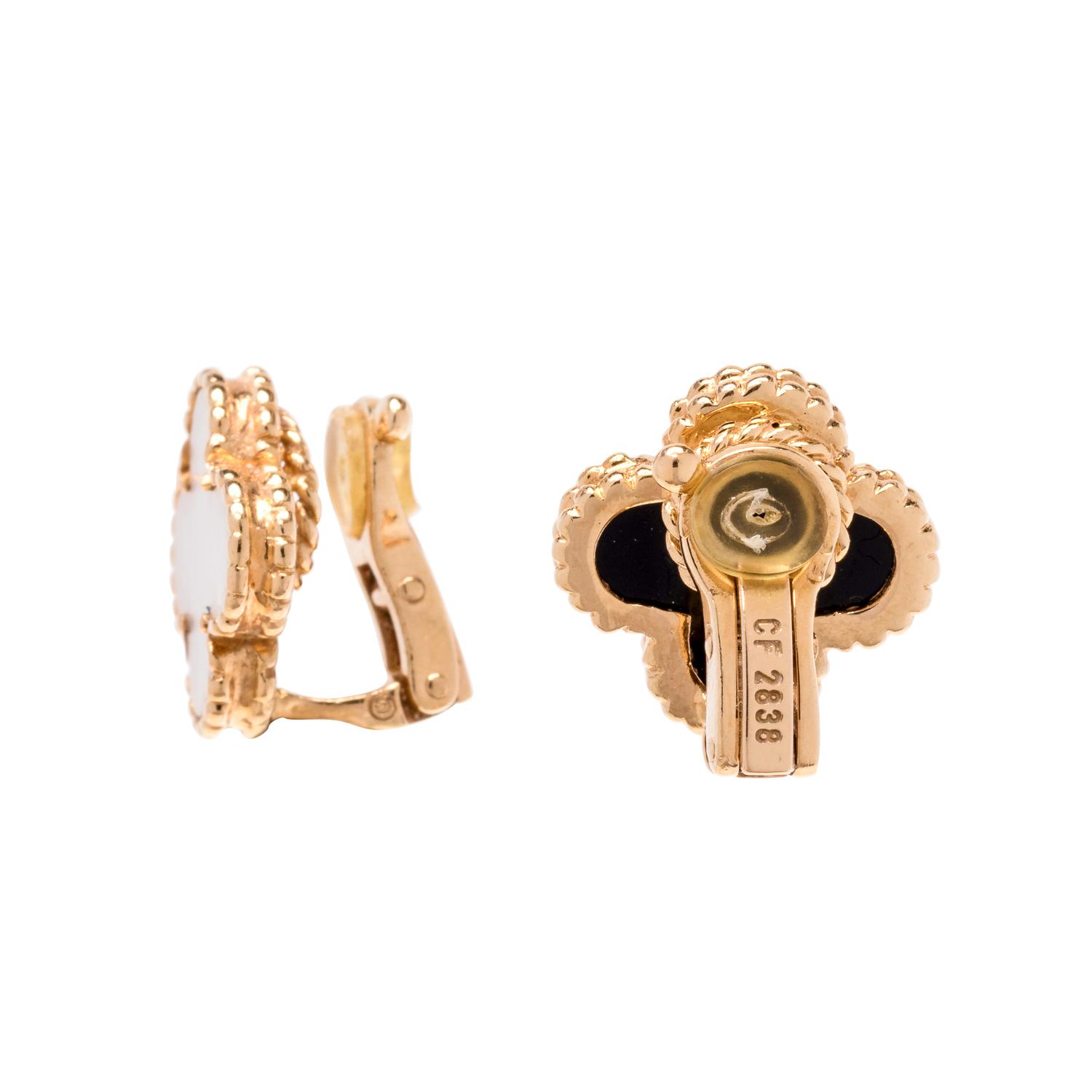 VAN CLEEF & ARPELS, MOTHER-OF-PEARL AND ONYX 'ALHAMBRA' EARCLIPS