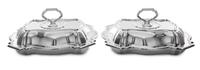 A Pair of George V Silver Covered Entrees, Jenkins & Timm, Sheffield, 1923, each of shaped rectangular form with raised edges and handl