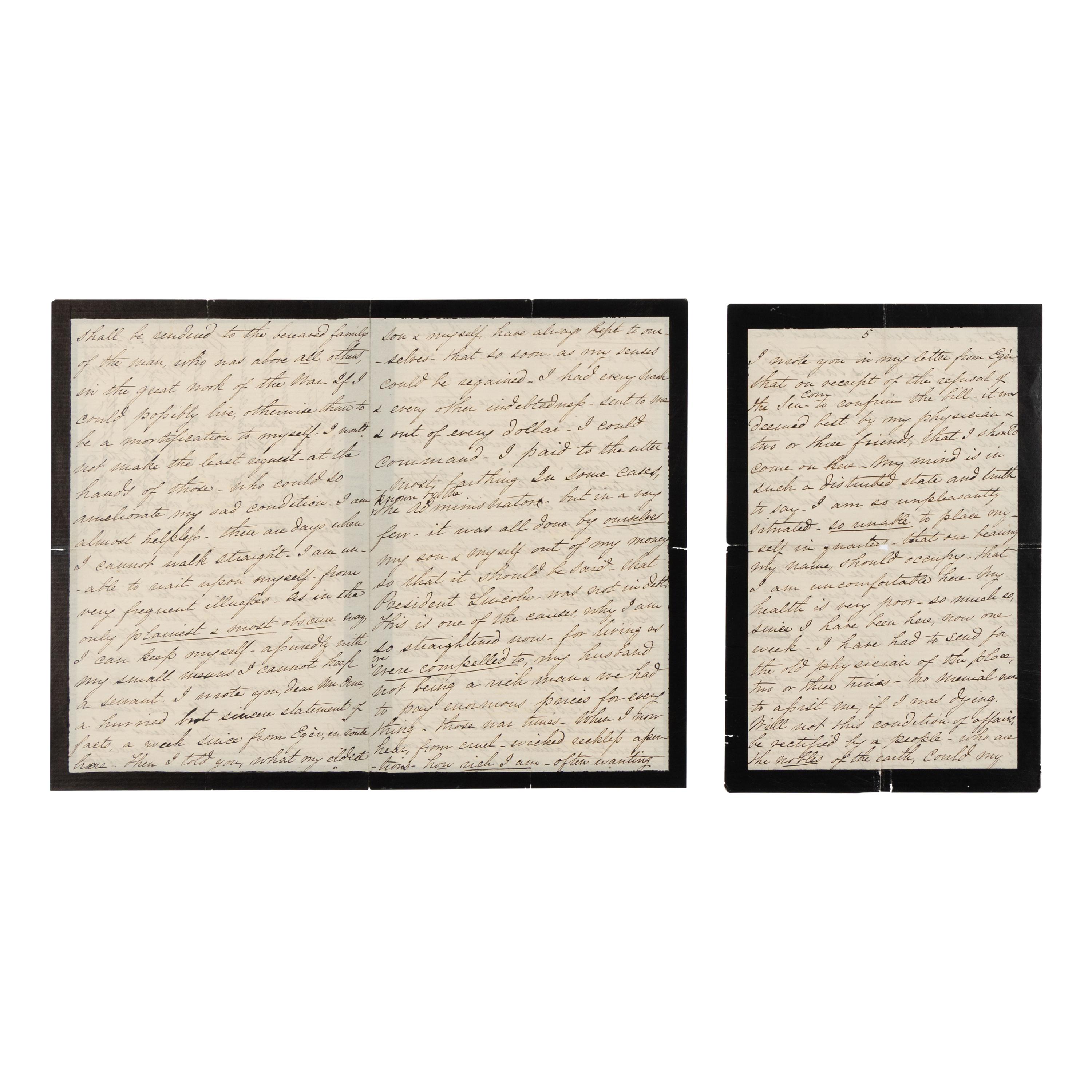 LINCOLN, Mary Todd (1818-1882). Autograph letter signed ("Mary Lincoln") to James Orne, Marienbad, Bohemia, 28 May 1870.
