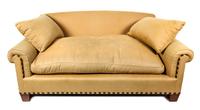 A Beige Upholstered Two-Seat Sofa Height 33 x length 76 inches.