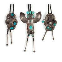 Navajo Silver and Turquoise Katsina and Dancer Bolo Ties
