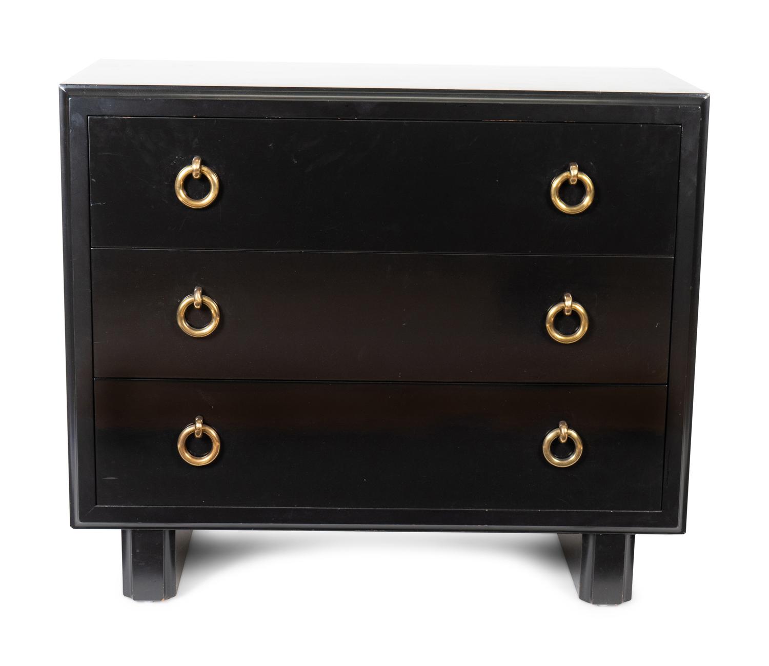 A Hollywood Regency Style Black Lacquer Chest of Drawers — 20TH CENTURY