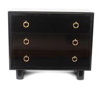 A Hollywood Regency Style Black Lacquer Chest of Drawers — 20TH CENTURY